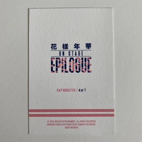 BTS '花樣年華 ON STAGE: EPILOGUE' 2016 MINI PHOTOCARD - RM (4/7)